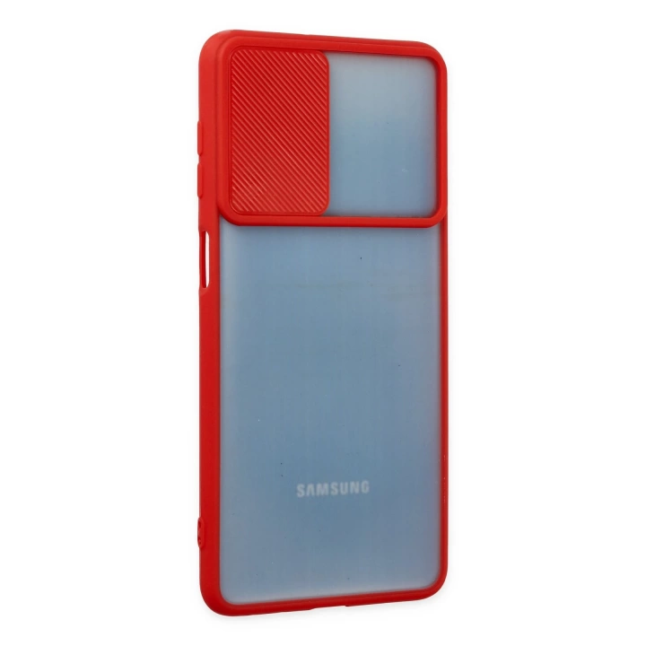 BFS  Samsung Galaxy M52 5G Kılıf Palm Buzlu Kamera Sürgülü Silikon - Kırmızı