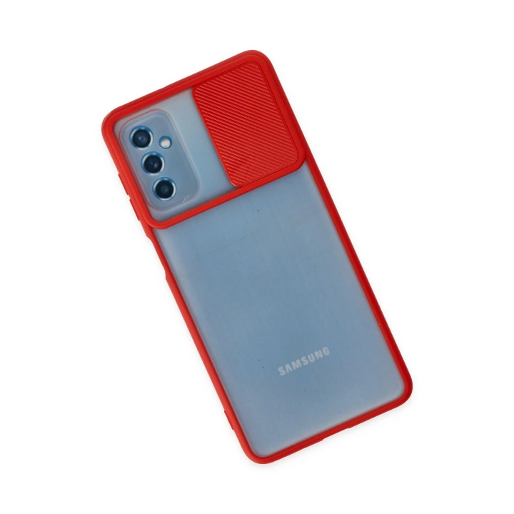 BFS  Samsung Galaxy M52 5G Kılıf Palm Buzlu Kamera Sürgülü Silikon - Kırmızı