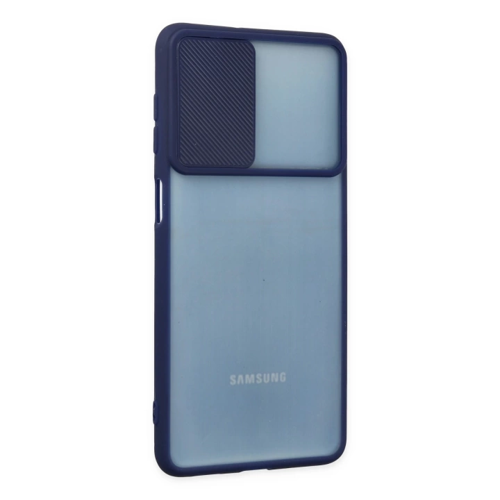 BFS  Samsung Galaxy M52 5G Kılıf Palm Buzlu Kamera Sürgülü Silikon - Lacivert