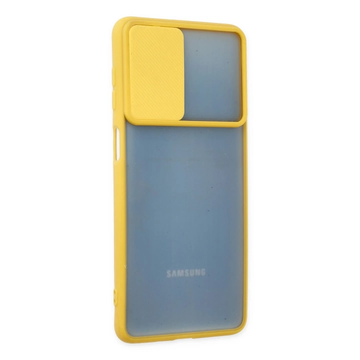 BFS  Samsung Galaxy M52 5G Kılıf Palm Buzlu Kamera Sürgülü Silikon - Sarı
