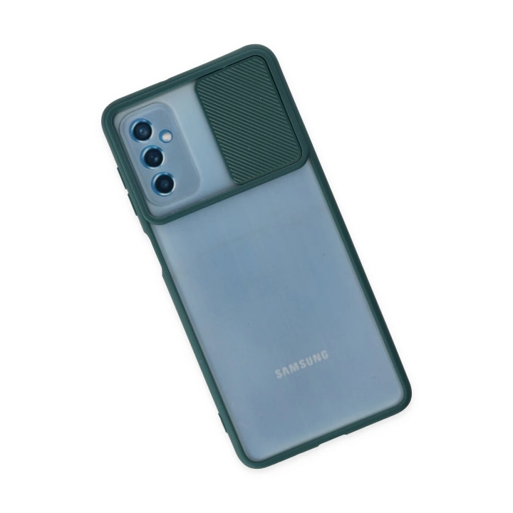 BFS  Samsung Galaxy M52 5G Kılıf Palm Buzlu Kamera Sürgülü Silikon - Yeşil
