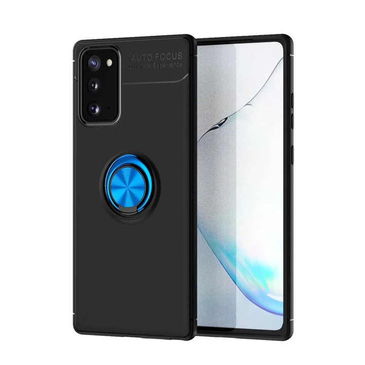 BFS  Samsung Galaxy Note 20 Kılıf Range Yüzüklü Silikon - Siyah-Mavi