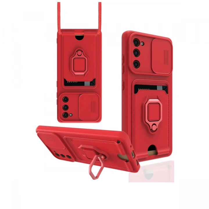 BFS  Samsung Galaxy S20 FE Kılıf Zuma Kartvizitli Yüzüklü Silikon - Kırmızı