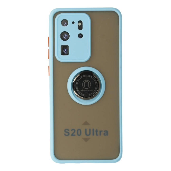 BFS  Samsung Galaxy S20 Ultra Kılıf Montreal Yüzüklü Silikon Kapak - Buz Mavi