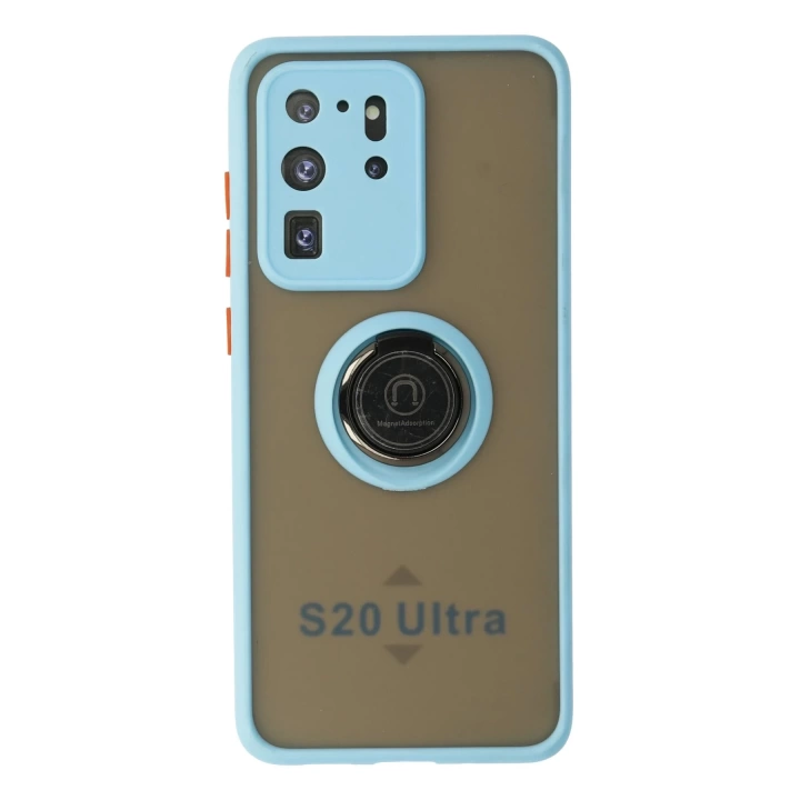 BFS  Samsung Galaxy S20 Ultra Kılıf Montreal Yüzüklü Silikon Kapak - Buz Mavi