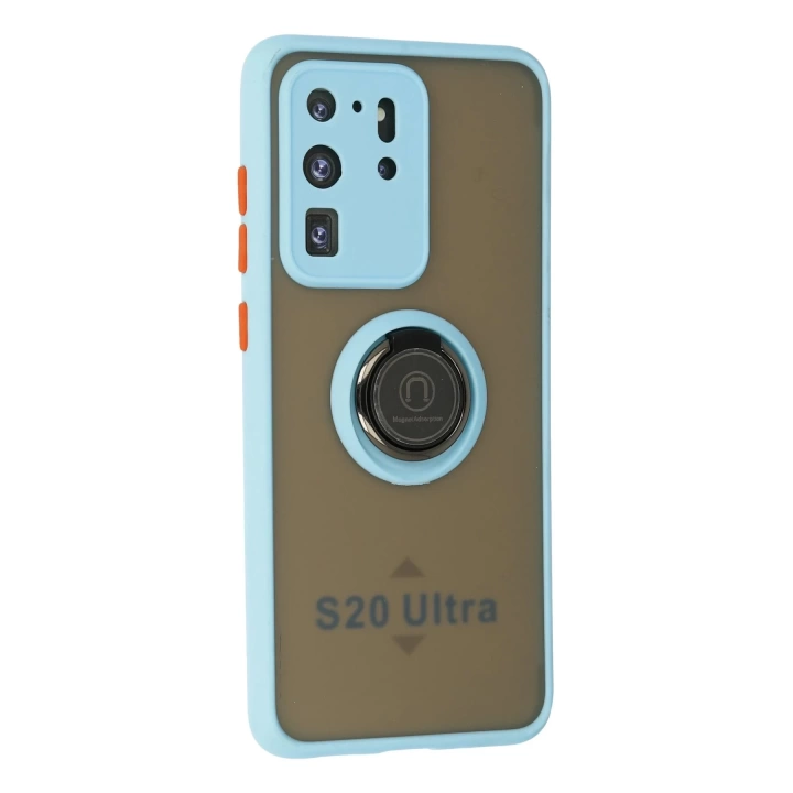 BFS  Samsung Galaxy S20 Ultra Kılıf Montreal Yüzüklü Silikon Kapak - Buz Mavi
