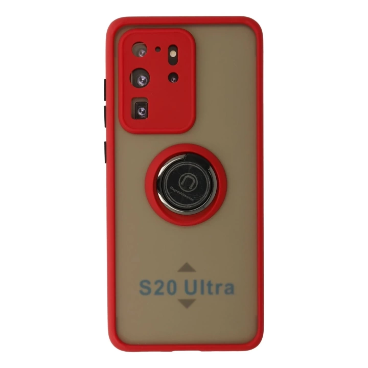 BFS  Samsung Galaxy S20 Ultra Kılıf Montreal Yüzüklü Silikon Kapak - Kırmızı
