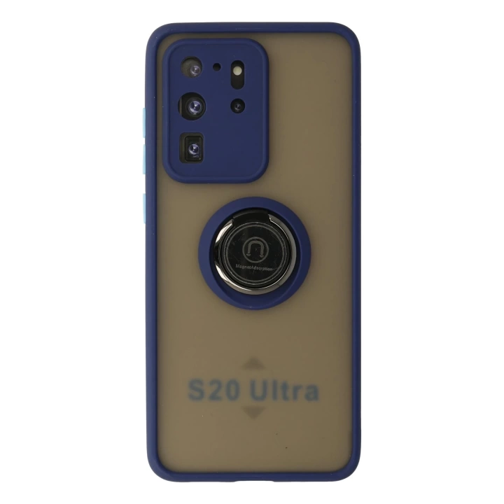 BFS  Samsung Galaxy S20 Ultra Kılıf Montreal Yüzüklü Silikon Kapak - Lacivert