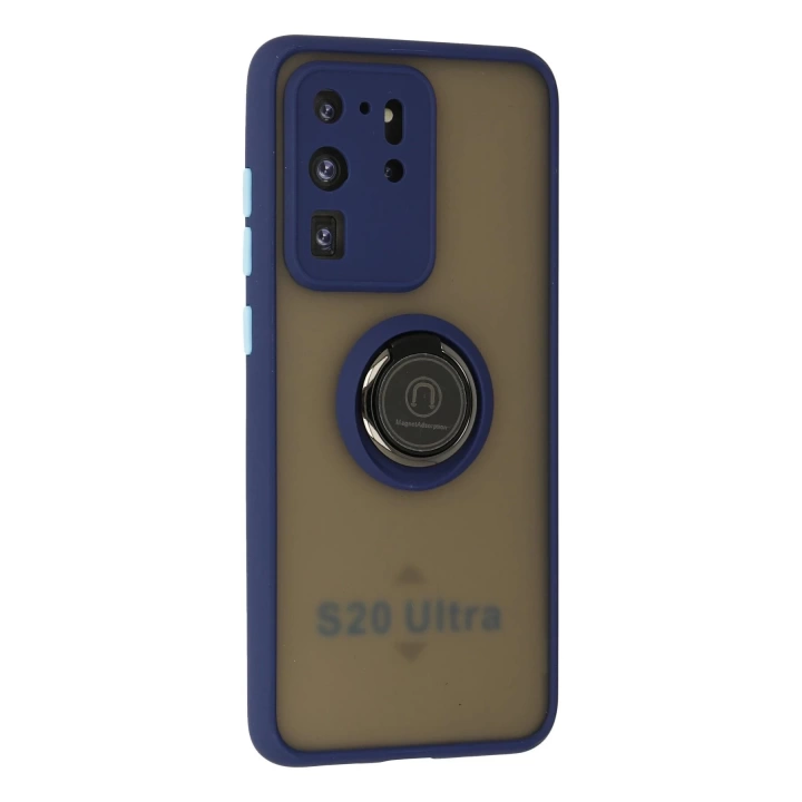 BFS  Samsung Galaxy S20 Ultra Kılıf Montreal Yüzüklü Silikon Kapak - Lacivert