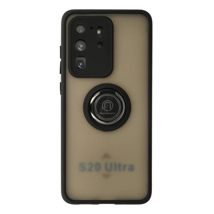 BFS  Samsung Galaxy S20 Ultra Kılıf Montreal Yüzüklü Silikon Kapak - Siyah