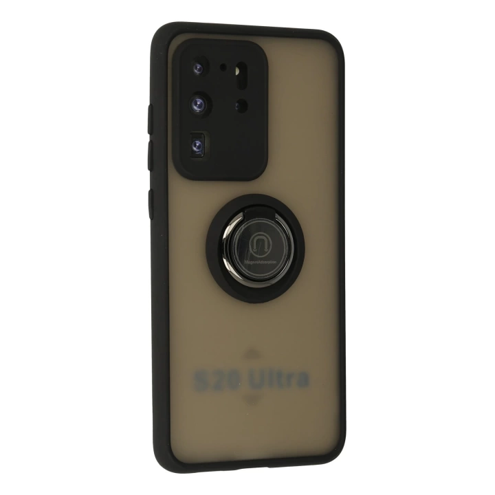 BFS  Samsung Galaxy S20 Ultra Kılıf Montreal Yüzüklü Silikon Kapak - Siyah