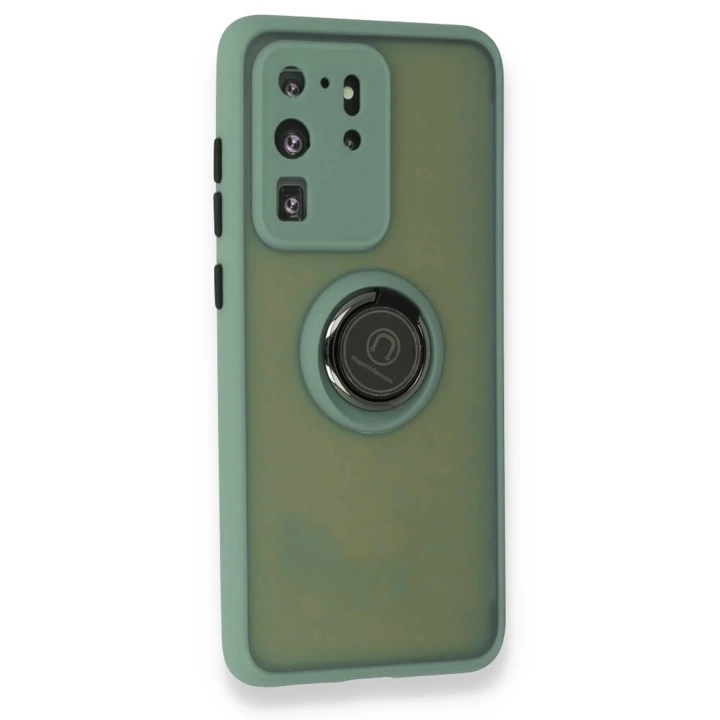 BFS  Samsung Galaxy S20 Ultra Kılıf Montreal Yüzüklü Silikon Kapak - Yeşil