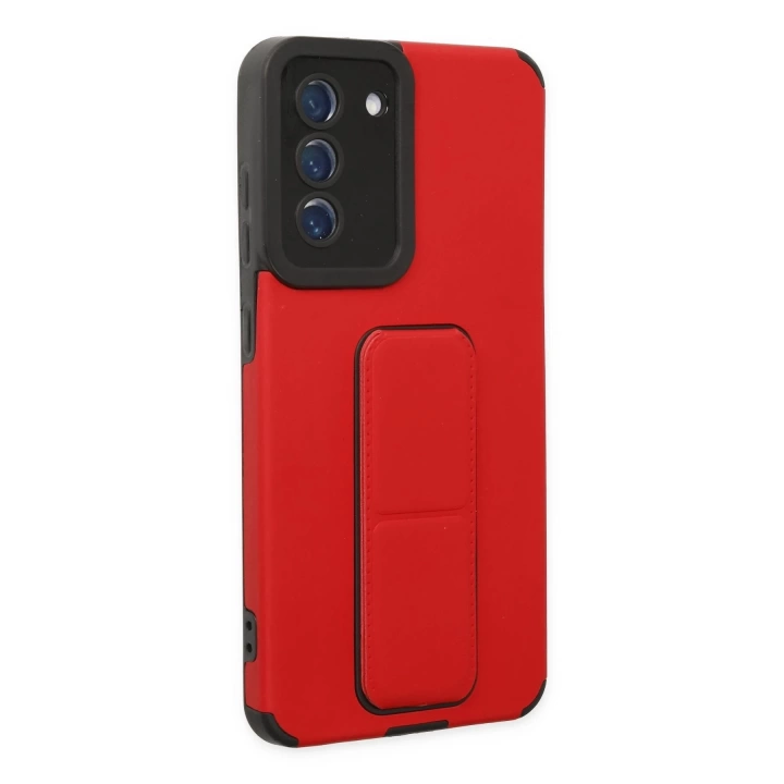 BFS  Samsung Galaxy S21 FE Kılıf Mega Standlı Silikon - Kırmızı