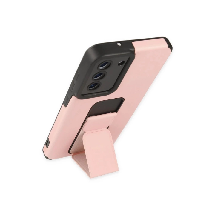 BFS  Samsung Galaxy S21 FE Kılıf Mega Standlı Silikon - Pudra