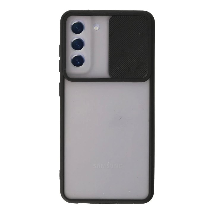 BFS  Samsung Galaxy S21 FE Kılıf Palm Buzlu Kamera Sürgülü Silikon - Siyah
