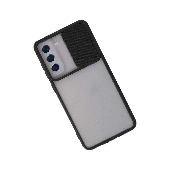 BFS  Samsung Galaxy S21 FE Kılıf Palm Buzlu Kamera Sürgülü Silikon - Siyah