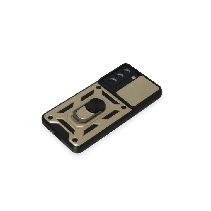 BFS  Samsung Galaxy S21 FE Kılıf Pars Lens Yüzüklü Silikon - Gold