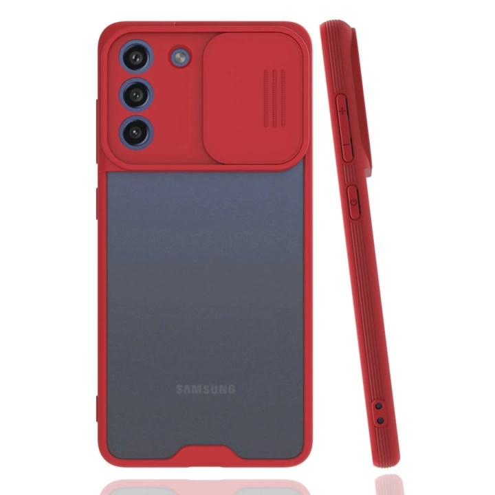 BFS  Samsung Galaxy S21 FE Kılıf Platin Kamera Koruma Silikon - Kırmızı