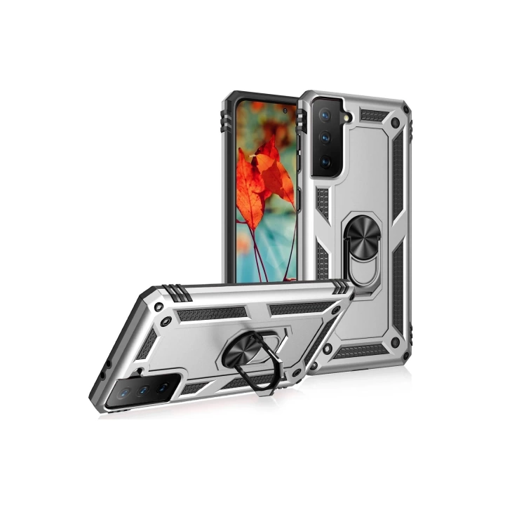 BFS  Samsung Galaxy S21 Kılıf Sofya Yüzüklü Silikon Kapak - Gümüş