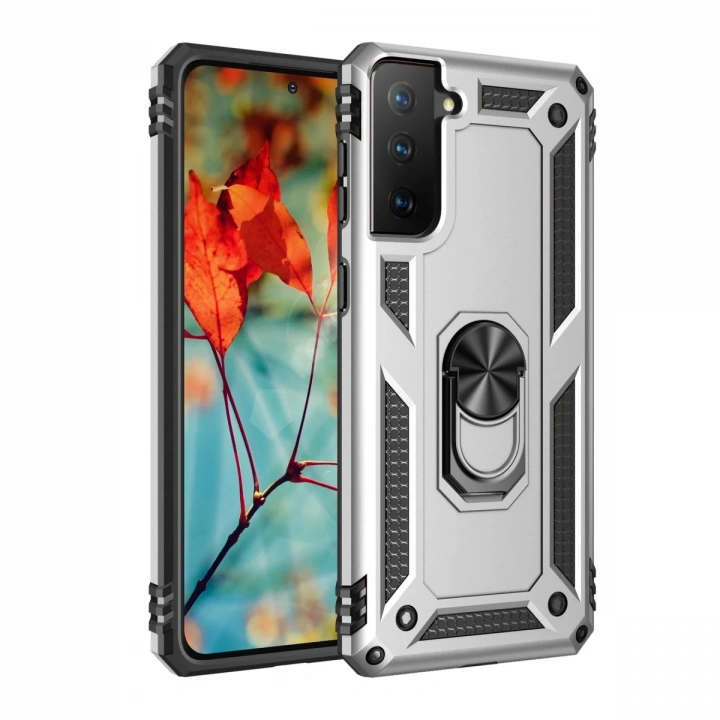 BFS  Samsung Galaxy S21 Kılıf Sofya Yüzüklü Silikon Kapak - Gümüş