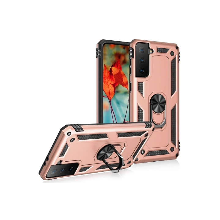 BFS Samsung Galaxy S21 Kılıf Sofya Yüzüklü Silikon Kapak - Rose