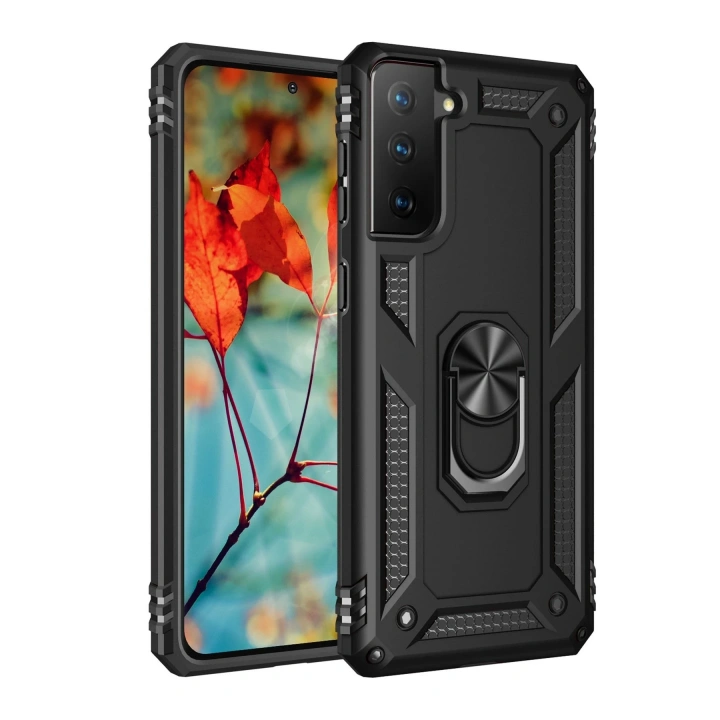 BFS  Samsung Galaxy S21 Kılıf Sofya Yüzüklü Silikon Kapak - Siyah