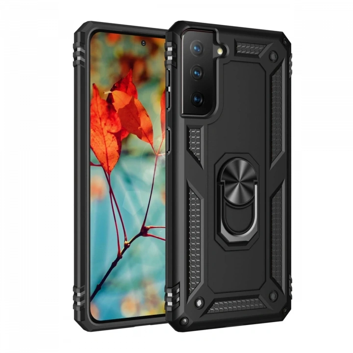 BFS  Samsung Galaxy S21 Kılıf Sofya Yüzüklü Silikon Kapak - Siyah