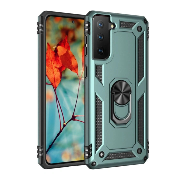 BFS  Samsung Galaxy S21 Kılıf Sofya Yüzüklü Silikon Kapak - Yeşil