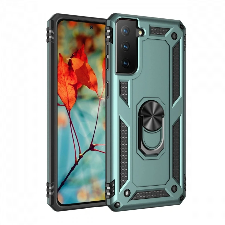 BFS  Samsung Galaxy S21 Kılıf Sofya Yüzüklü Silikon Kapak - Yeşil