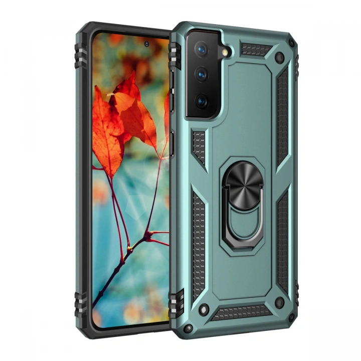 BFS  Samsung Galaxy S21 Kılıf Sofya Yüzüklü Silikon Kapak - Yeşil