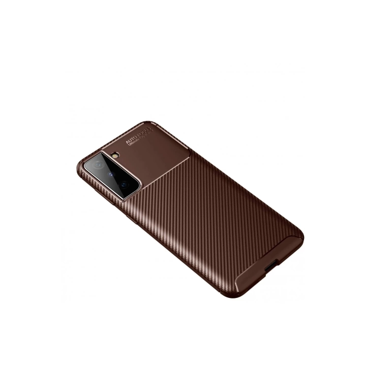 BFS  Samsung Galaxy S21 Plus Kılıf Auto Focus Karbon Kapak - Kahverengi