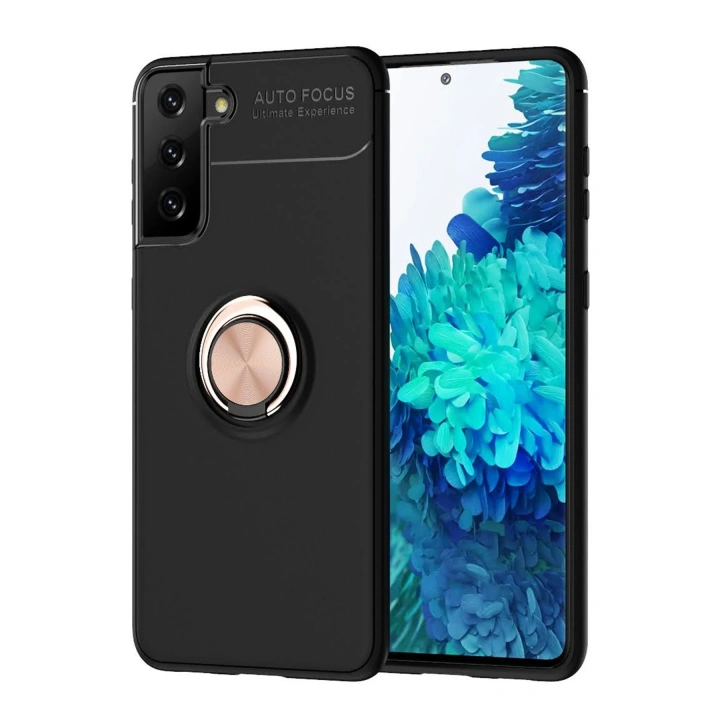 BFS  Samsung Galaxy S21 Plus Kılıf Range Yüzüklü Silikon - Siyah-Gold