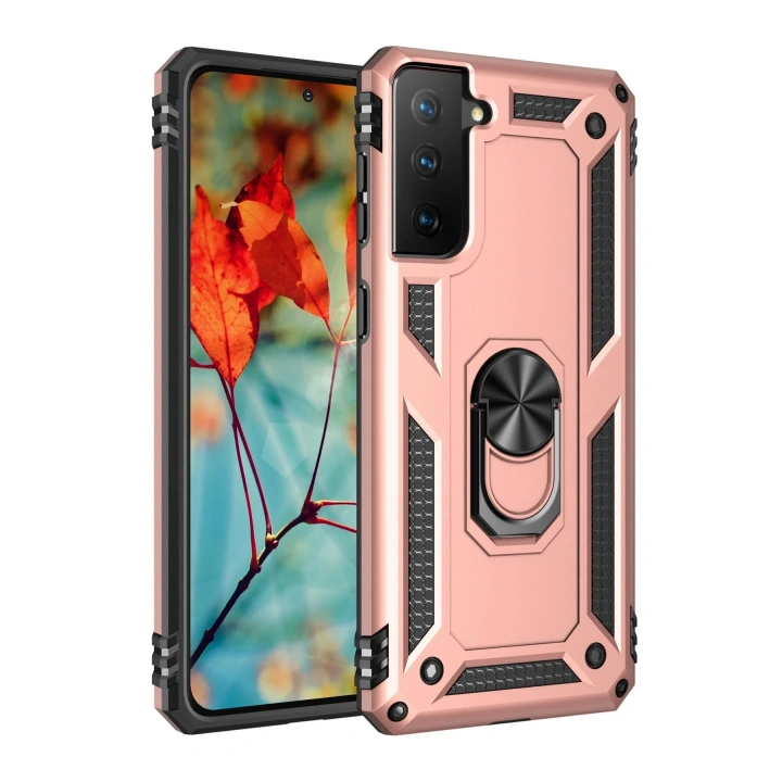 BFS  Samsung Galaxy S21 Plus Kılıf Sofya Yüzüklü Silikon Kapak - Rose