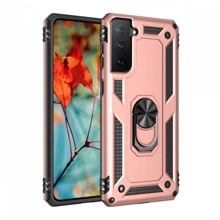 BFS  Samsung Galaxy S21 Plus Kılıf Sofya Yüzüklü Silikon Kapak - Rose