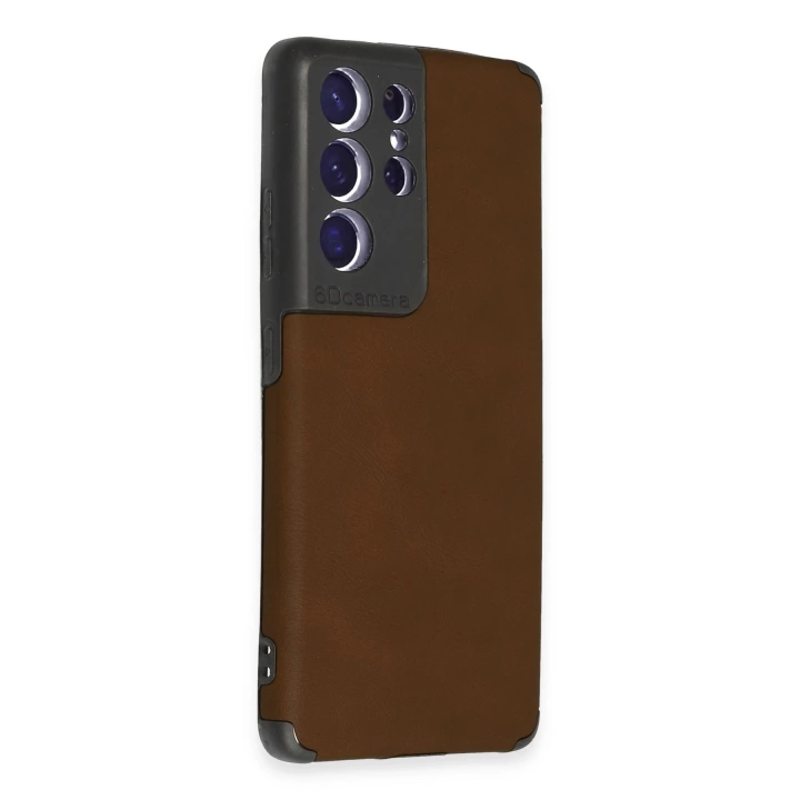 BFS  Samsung Galaxy S21 Ultra Kılıf Loop Deri Silikon - Kahverengi