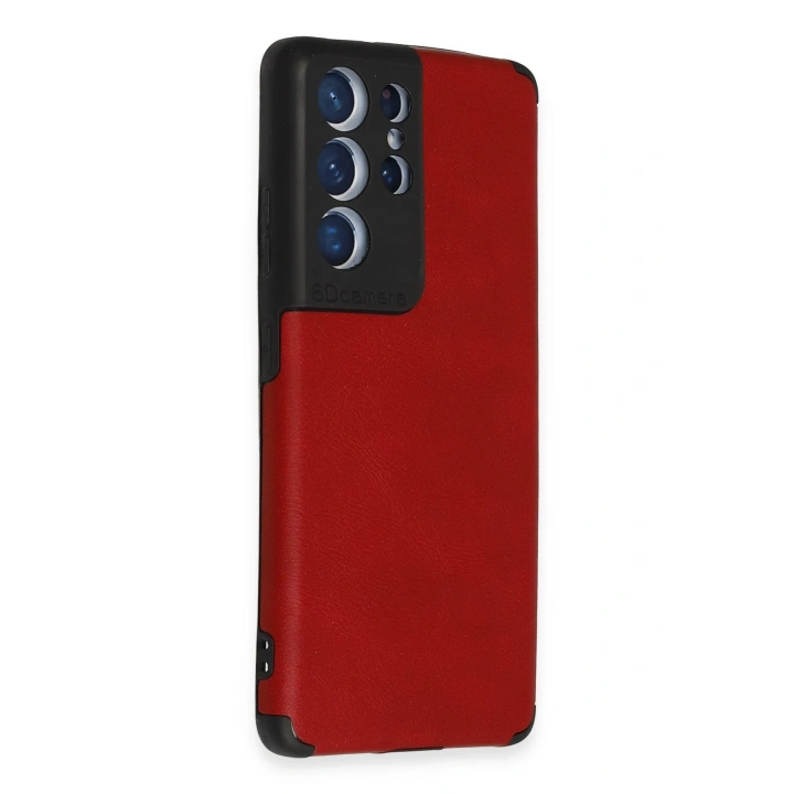 BFS  Samsung Galaxy S21 Ultra Kılıf Loop Deri Silikon - Kırmızı