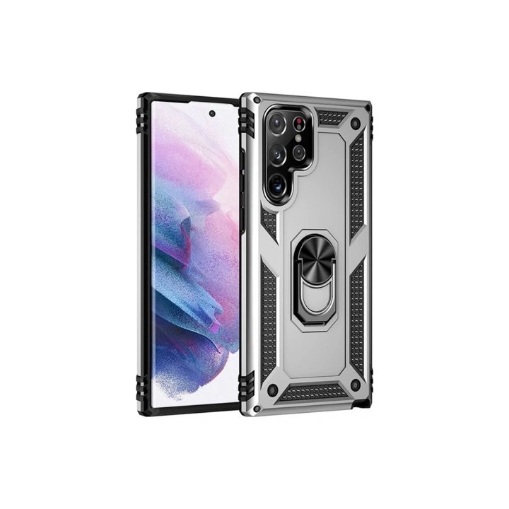 BFS Samsung Galaxy S21 Ultra Kılıf Sofya Yüzüklü Silikon Kapak - Gümüş