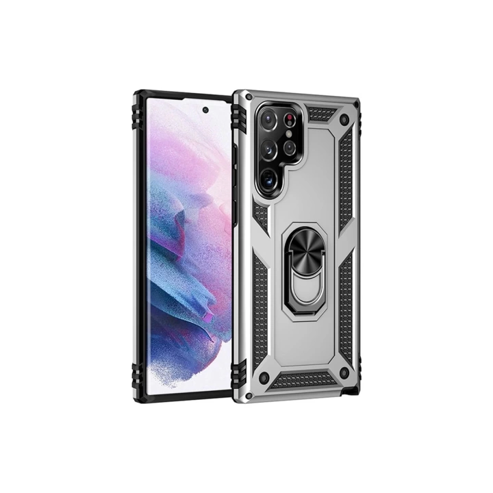 BFS  Samsung Galaxy S21 Ultra Kılıf Sofya Yüzüklü Silikon Kapak - Gümüş