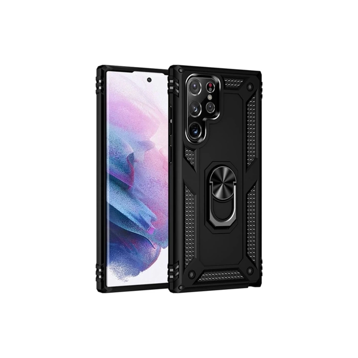 BFS  Samsung Galaxy S21 Ultra Kılıf Sofya Yüzüklü Silikon Kapak - Siyah