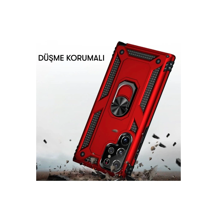 BFS  Samsung Galaxy S21 Ultra Kılıf Sofya Yüzüklü Silikon Kapak - Siyah