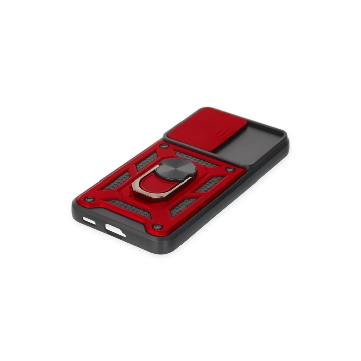 BFS  Samsung Galaxy S22 Kılıf Pars Lens Yüzüklü Silikon - Kırmızı