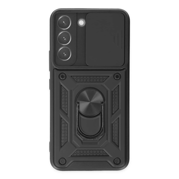 BFS  Samsung Galaxy S22 Kılıf Pars Lens Yüzüklü Silikon - Siyah