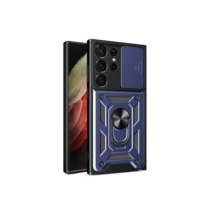 BFS  Samsung Galaxy S23 Ultra Kılıf Pars Lens Yüzüklü Silikon - Lacivert