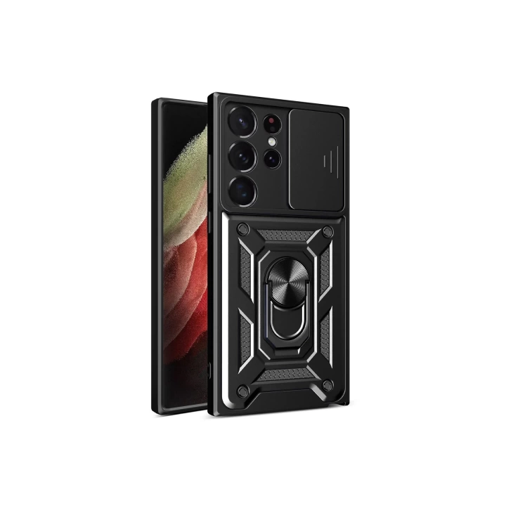 BFS  Samsung Galaxy S23 Ultra Kılıf Pars Lens Yüzüklü Silikon - Siyah