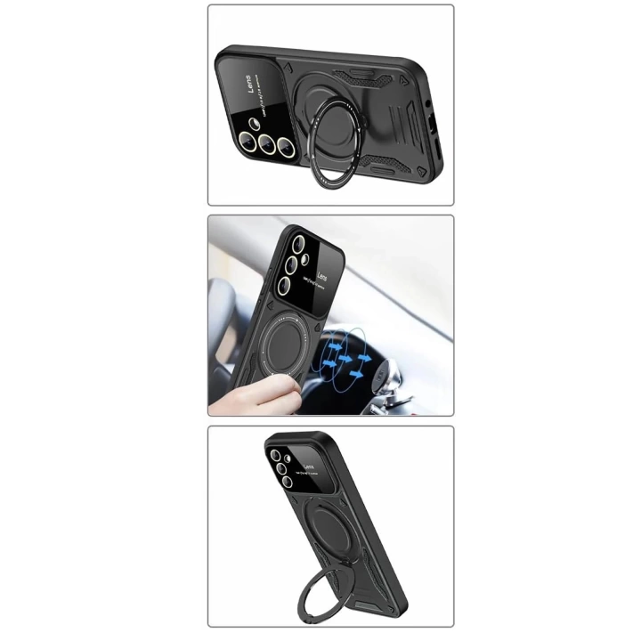 BFS  Samsung Galaxy S24 FE Kılıf Joy Lens Standlı Kapak - Koyu Yeşil