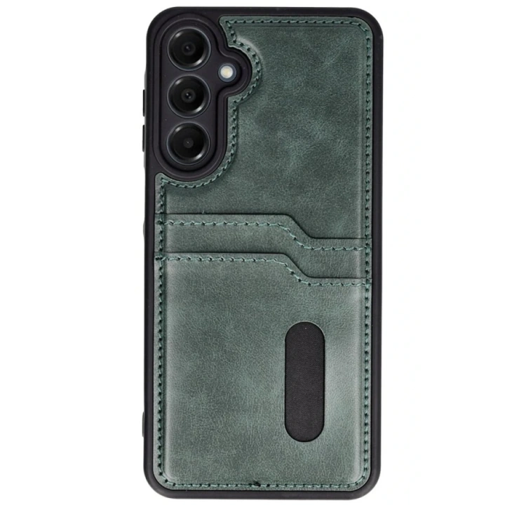 BFS  Samsung Galaxy S24 FE Kılıf Sara Kartvizitli Deri Kılıf - Koyu Yeşil