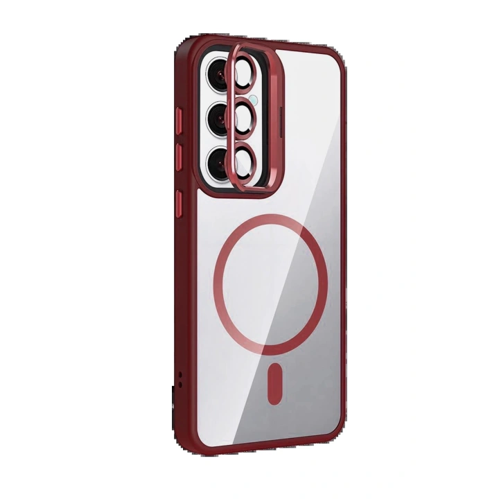 BFS Samsung Galaxy S24 FE Remim Lensli Magsafe Standlı Kapak - Bordo