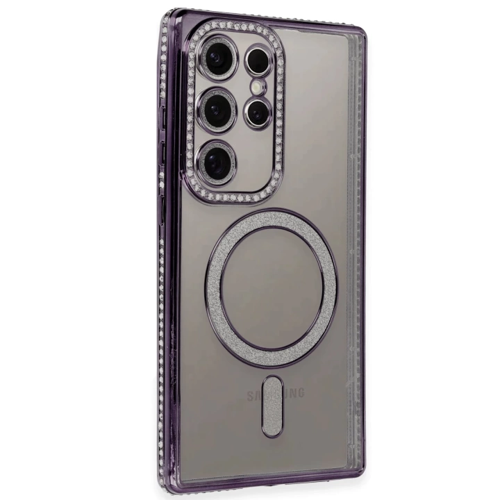 BFS  Samsung Galaxy S24 Ultra Kılıf Joke Simli Magneticsafe Kılıf - Derin Mor