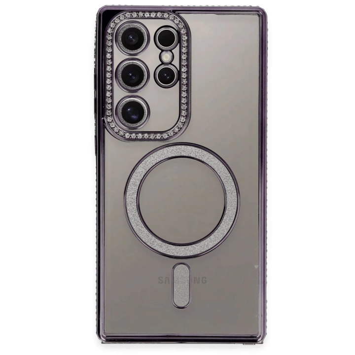 BFS  Samsung Galaxy S24 Ultra Kılıf Joke Simli Magneticsafe Kılıf - Derin Mor