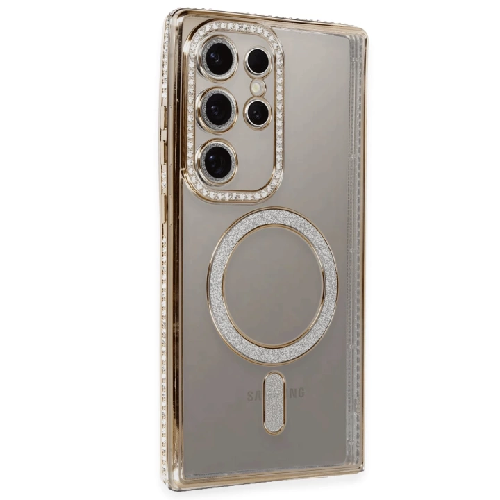 BFS  Samsung Galaxy S24 Ultra Kılıf Joke Simli Magneticsafe Kılıf - Gold